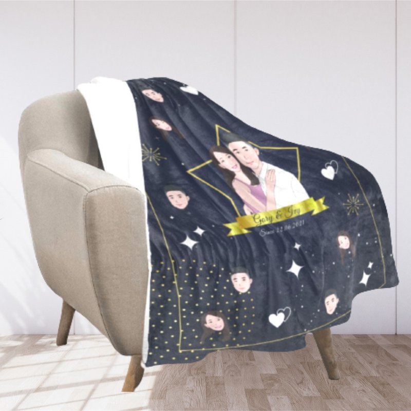 Custom Blanket with tailor-made illustration-Star in dark blue sky - ผ้าห่ม - เส้นใยสังเคราะห์ สีดำ