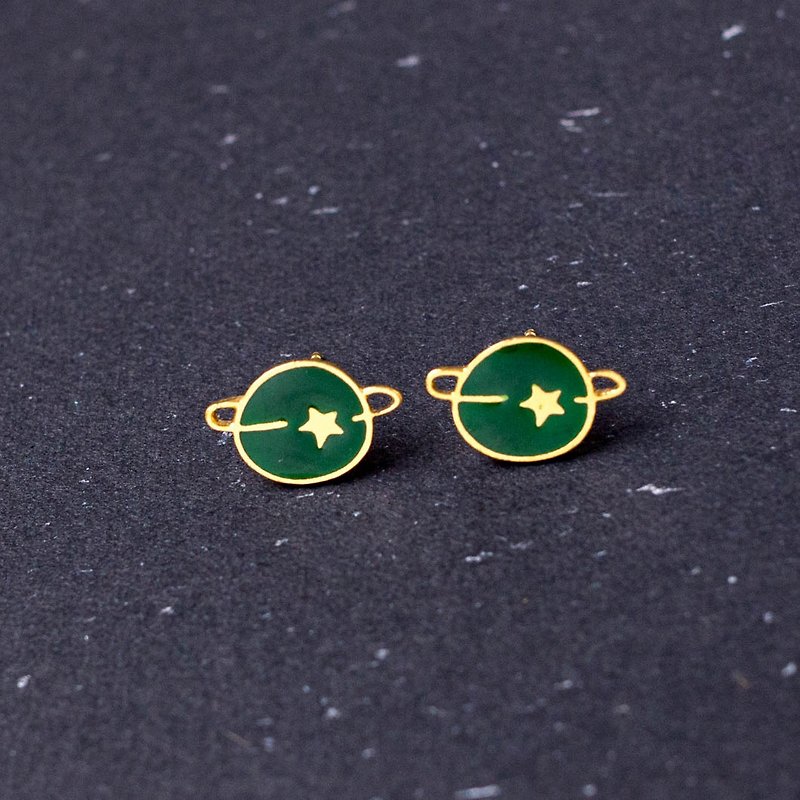 Just Dance Again Space Mission Planet Earrings Clip-On - Earrings & Clip-ons - Enamel Green