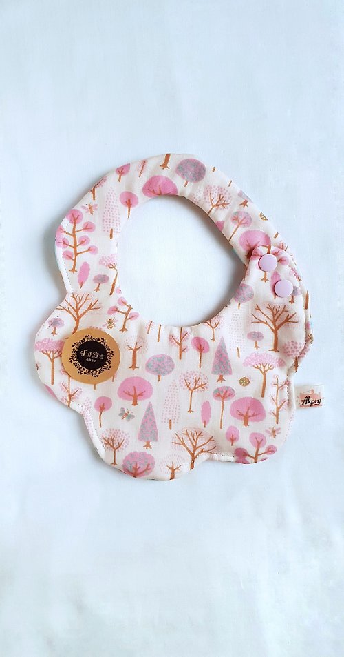Akpn手作宣言 森林小樹-粉色-八層紗100%cotton雙面隨性圓弧造型圍兜.口水巾
