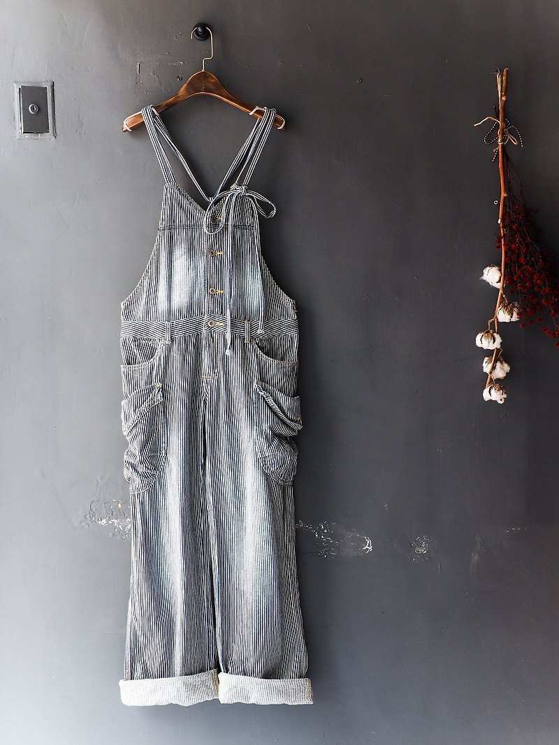 River Hill - Yamagata sleepwalking dream day and youth-piece denim suspenders trousers thin overalls oversize vintage pounds neutral Japan - จัมพ์สูท - ผ้าฝ้าย/ผ้าลินิน สีน้ำเงิน