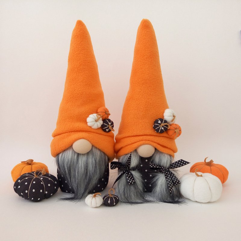 Halloween Gnomes with 6 Pumpkins Fall Gnome Stuffed Gnome Dolls Autumn Gnome Gif - 公仔/玩偶 - 環保材質 橘色