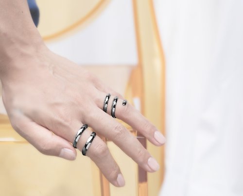 Majade Jewelry Design 純銀螺旋開口戒指 925銀情侶戒指 漩渦寬版黑戒指 硫化男女黑戒指