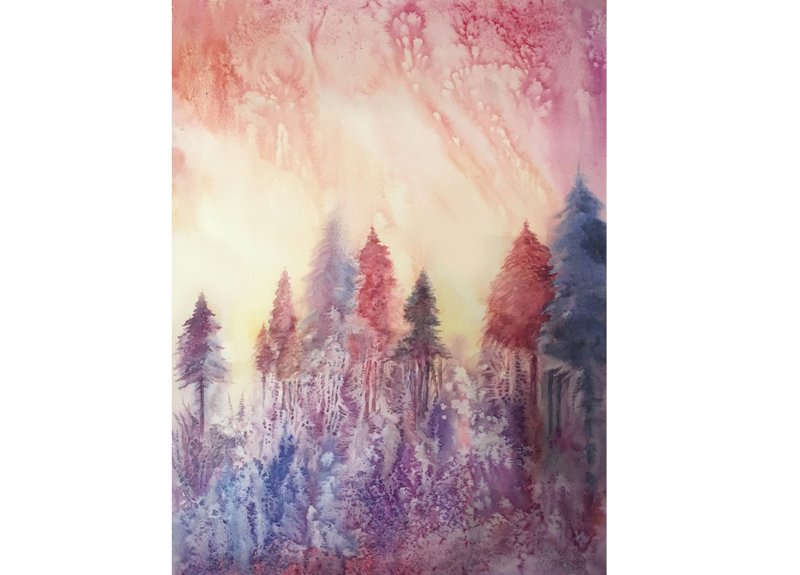 Original Painting Art Watercolor Painting Interior pink land - 壁貼/牆壁裝飾 - 紙 