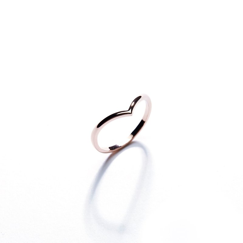 [Light Jewelry] Pure 14K Gold Simple V-Ring-Rose Gold - แหวนทั่วไป - โรสโกลด์ สึชมพู