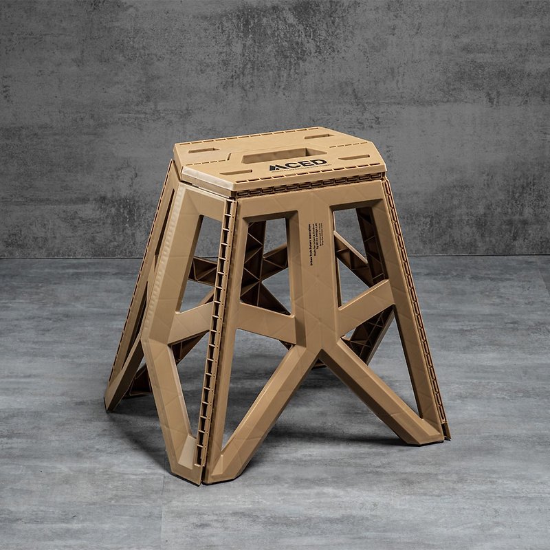 Military style thickened folding stool (high) - sand color - load capacity 100kg - ชุดเดินป่า - พลาสติก 