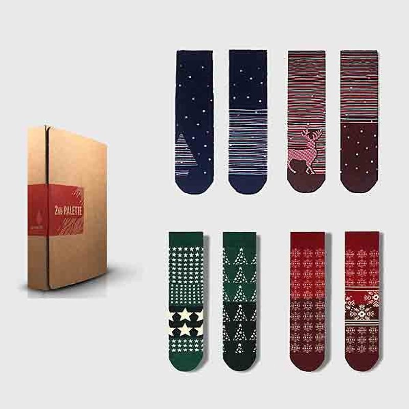 【Limited Edtion Package・Couples&Family】socks_christmas setC / irregular / gift / anniversary / couple / pair / unisex / red / blue / christmas tree - Socks - Cotton & Hemp Red