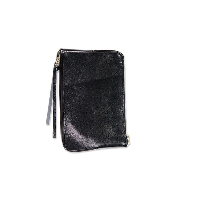 หนังแท้ อื่นๆ สีดำ - Double-sided zipper bag / Double Face / genuine leather / S / black / handmade limited edition