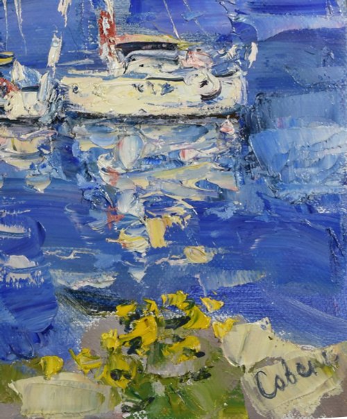 帆船の絵画 ヨットの風景画 オリジナルアート 印象派 オリジナル