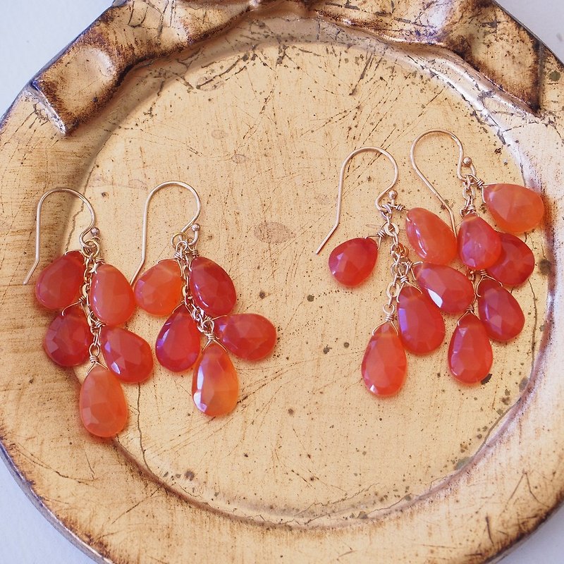 เครื่องประดับพลอย ต่างหู สีส้ม - 14K gold filled Natural Carnelian earrings Red Orange color gemstones