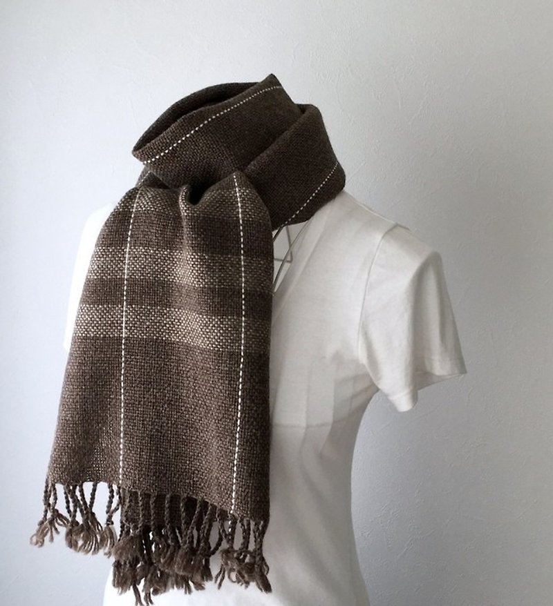 【ウール：秋冬】男女兼用：手織りマフラー "Brown 2" - スカーフ - ウール ブラウン