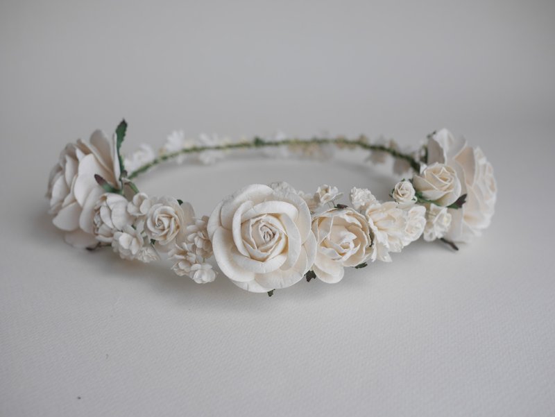 Paper Flower, Crown, DIY paper flowers Headband, Wedding party white Color. - 髮夾/髮圈 - 紙 白色