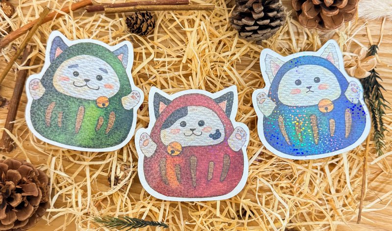 Mr.307 Mr. Xiaoqi_Daruma Cat Waterproof Sticker 3 is included in the group_Daruma - Stickers - Paper Blue