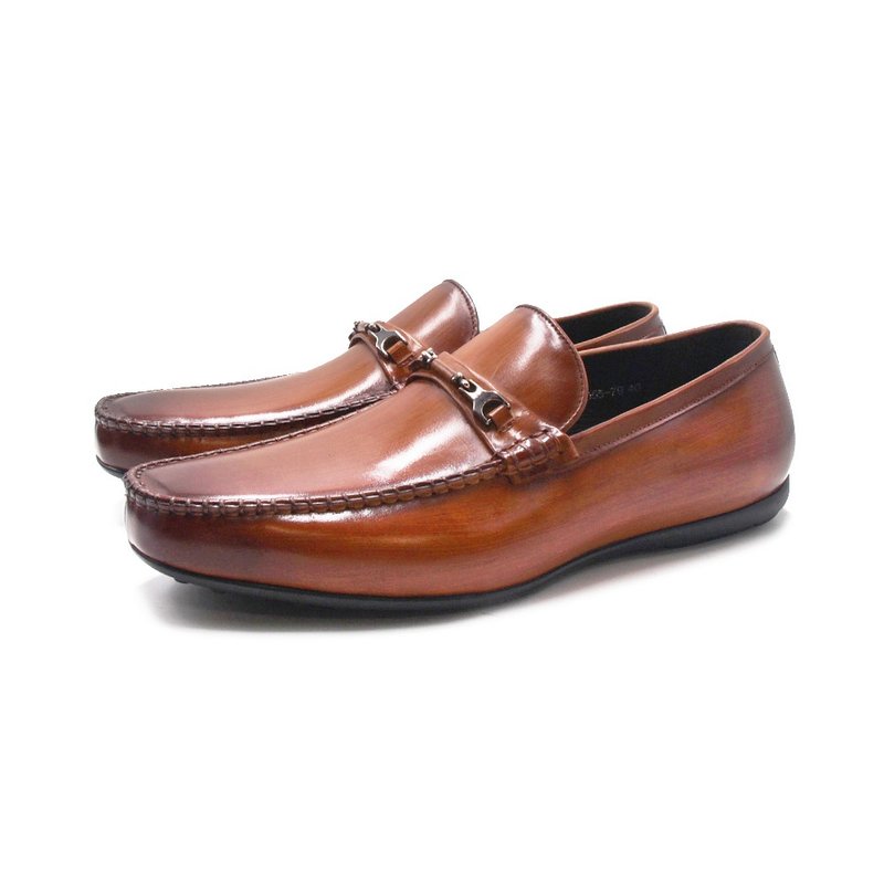 PQ textured H buckle sewing loafers for men - wood grain brown - Men's Oxford Shoes - Genuine Leather 