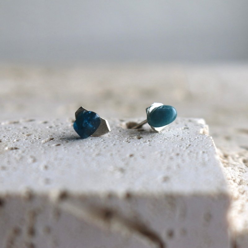 Earrings Sterling Silver Asymmetrical Stone- Go Away - - Earrings & Clip-ons - Gemstone Blue