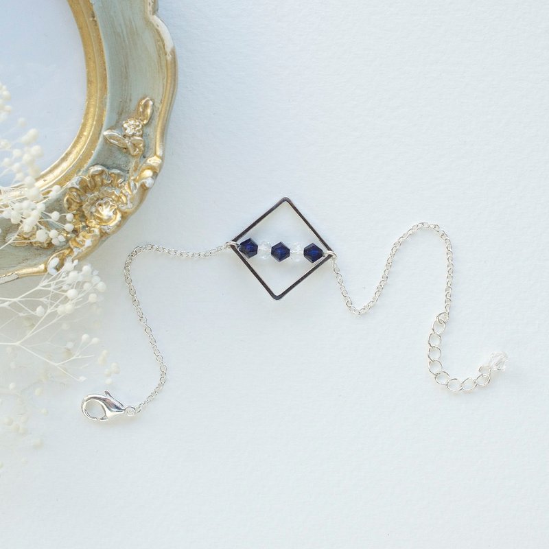 Blue Square Ring Swarovski White Crystal string bracelet - Bracelets - Gemstone Blue