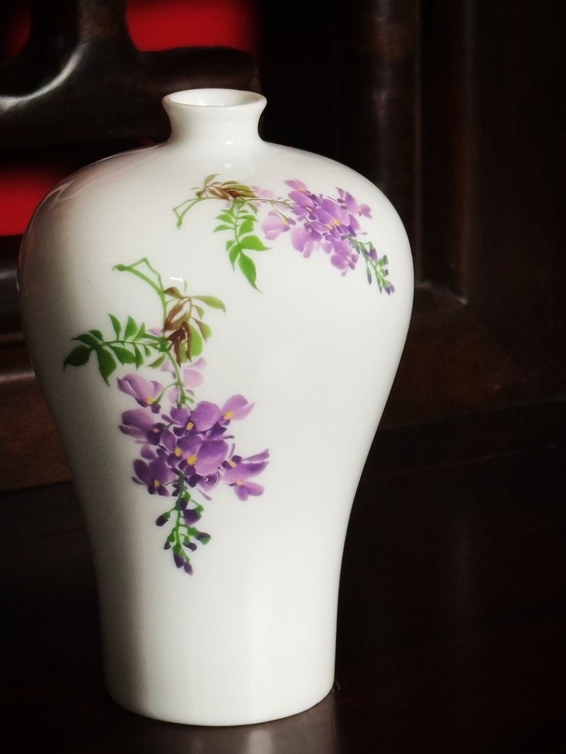 15cm 紫藤梅瓶 - 花瓶/花器 - 瓷 白色