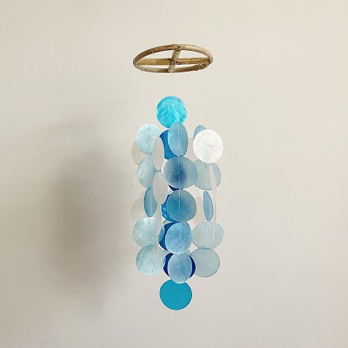 HO’ USE PRE-MADE| Danish Mansion_Blue Circle |Capiz Shell Wind Chime Mobile | #0-335