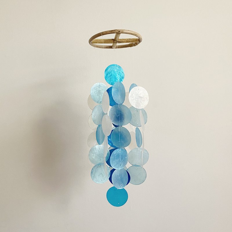 PRE-MADE| Danish Mansion_Blue Circle |Capiz Shell Wind Chime Mobile | #0-335 - 擺飾/家飾品 - 貝殼 藍色