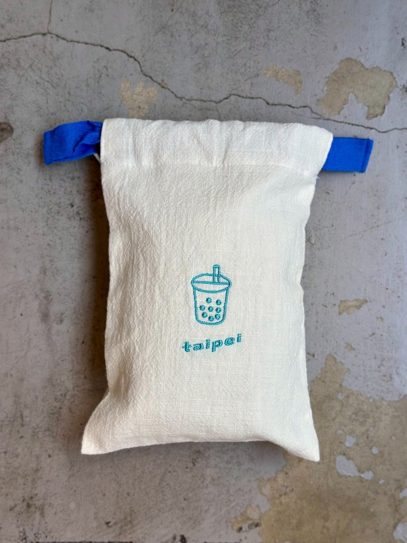 台北純棉束口袋 ft.珍珠奶茶  Bao maison - 索繩袋/束口袋 - 棉．麻 藍色
