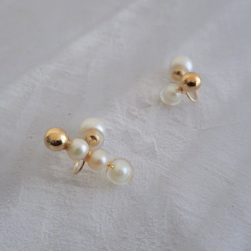 Pearl Earrings & Clip-ons Gold - Moon Silhouette(clip on earring/Ear cuff)