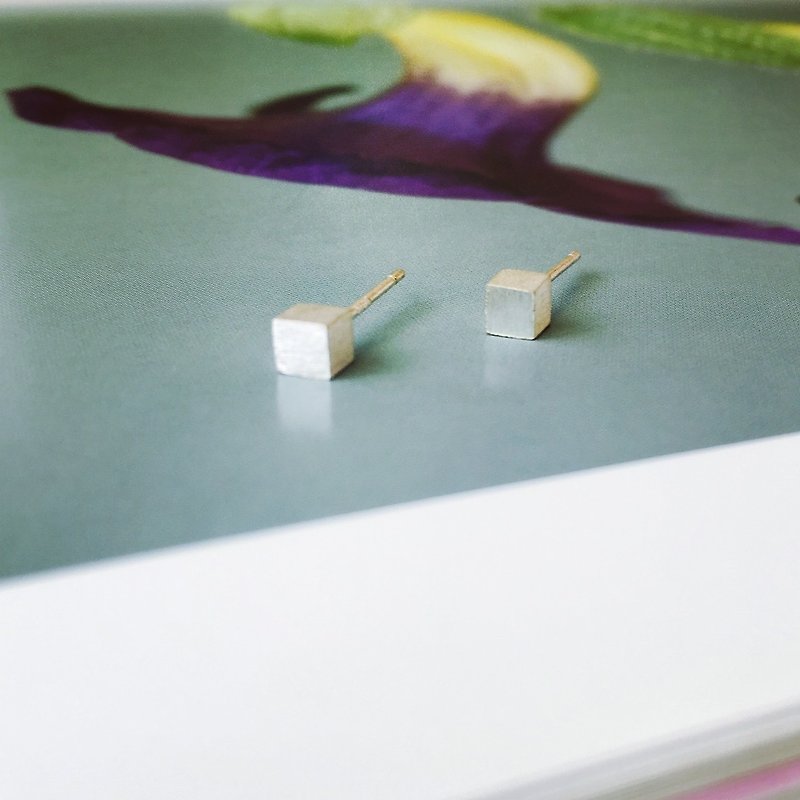 925 sterling silver [matte hairline large square ear needle] - Earrings & Clip-ons - Sterling Silver Silver