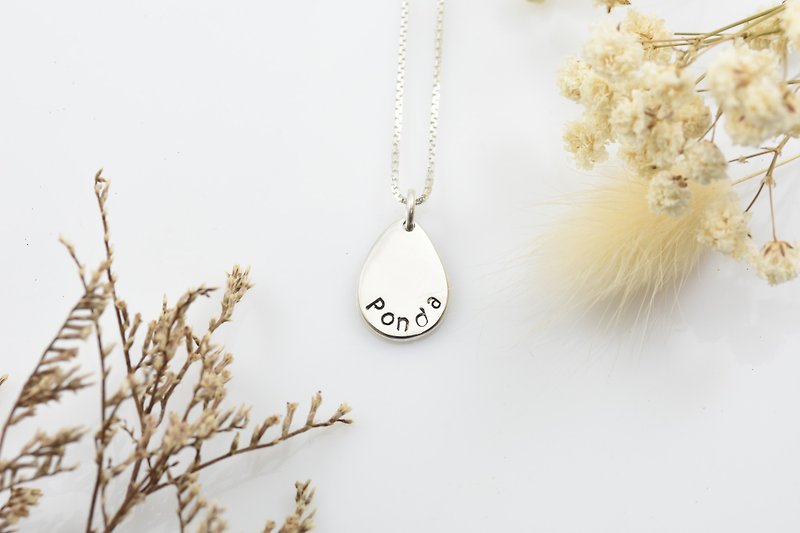 Pure handmade small tag - customized (water drop) - Necklaces - Silver Gray
