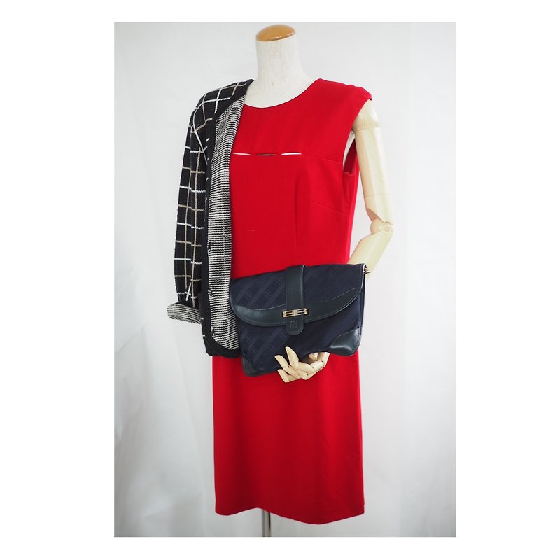 Vintage 英國 細節剪裁 紅色連衣裙 古著洋裝 - 洋裝/連身裙 - 棉．麻 紅色
