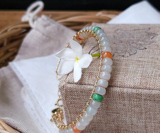 ビルマ翡翠のブレスレット白翡翠、透明なガラス青リンゴと赤いヒスイを