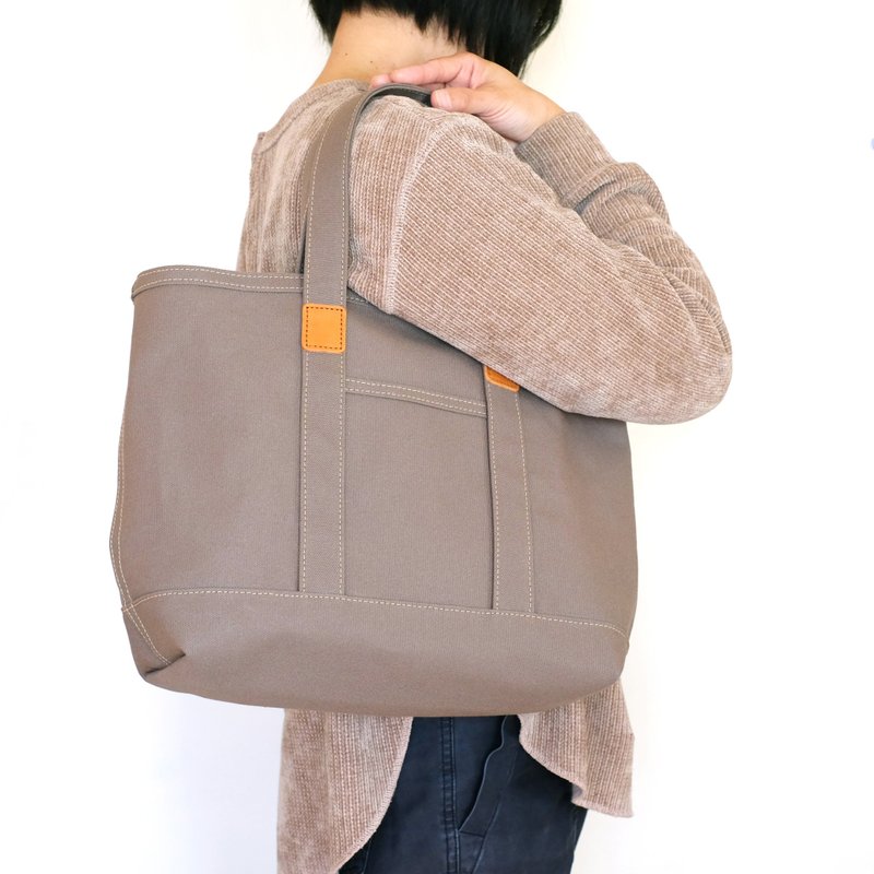 Leather & Canvas Tote Bag M - plum - Handbags & Totes - Cotton & Hemp Gray