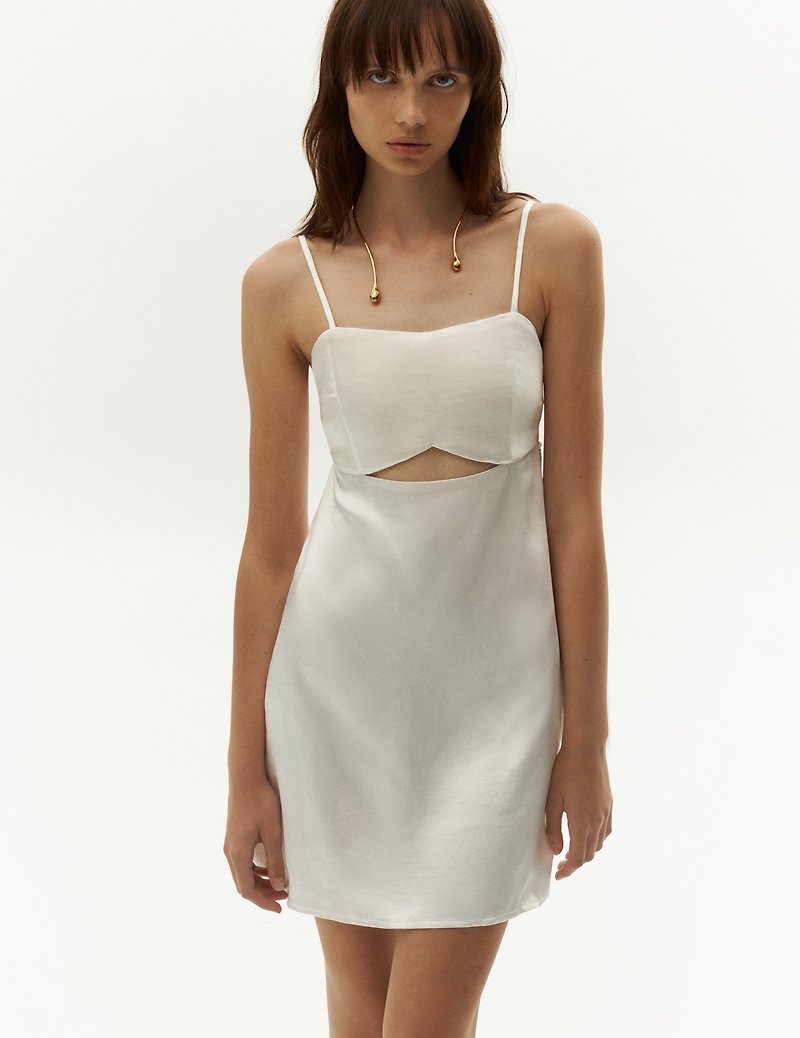 ホワイトカラーのカットアウトディテール付きミニドレス - ドレス - シルク・絹 ホワイト