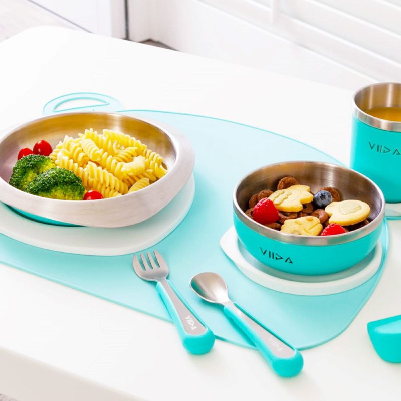 Soufflé antibacterial Stainless Steel tableware set | German Red Dot Design Award - Children's Tablewear - Stainless Steel Green