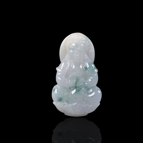 瓔珞翡翠 冰種飄花翡翠觀音菩薩 | 天然緬甸玉翡翠A貨 | 送禮