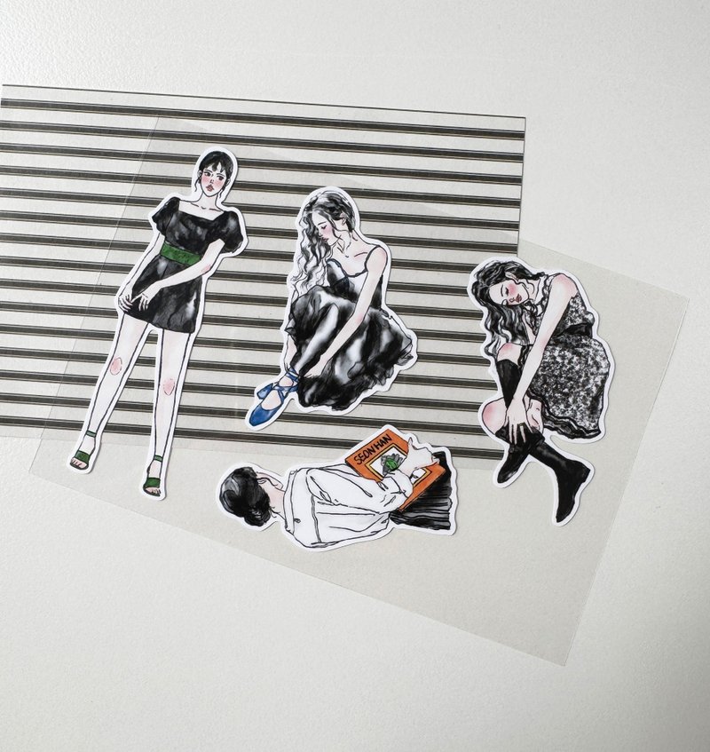 Monotone Water Color Drawing Kiss Cut Sticker Vol. 1 - 貼紙 - 紙 黑色