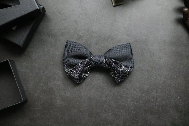 Black dragon pattern eight-character tie temperament LINE WEDDING BOW - Bow Ties & Ascots - Silk Black