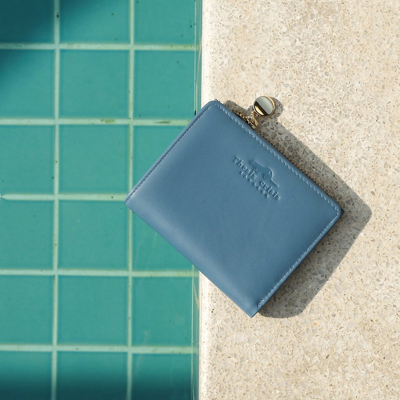 SOLD OUT -(LIMITED) PEONY - SMALL LEATHER SHORT WALLET - TEAL - Wallets - Genuine Leather Blue