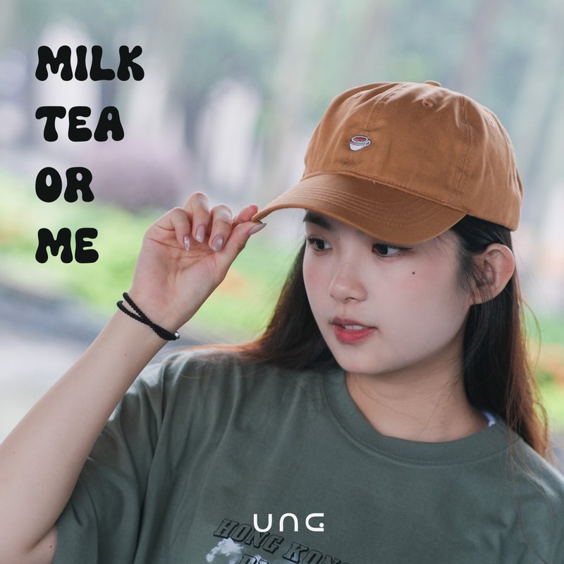 Hong Kong classic gourmet embroidered peaked cap - milk tea - หมวก - ผ้าฝ้าย/ผ้าลินิน สีนำ้ตาล