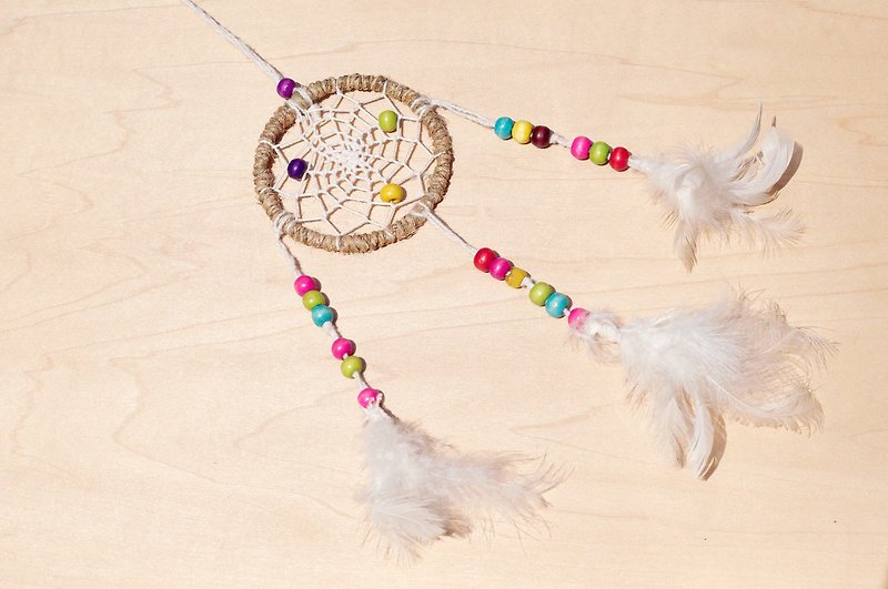 Hand-woven cotton Linen rainbow colors Dreamcatcher Charm - Original color + color wooden beads (small) - Items for Display - Cotton & Hemp Multicolor
