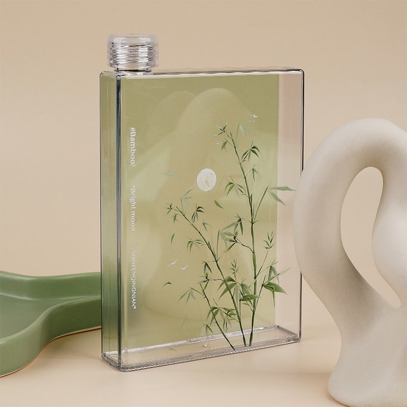 Green bamboo forest accompanying cup 350ml square transparent flat water cup - กระติกน้ำ - วัสดุอื่นๆ 