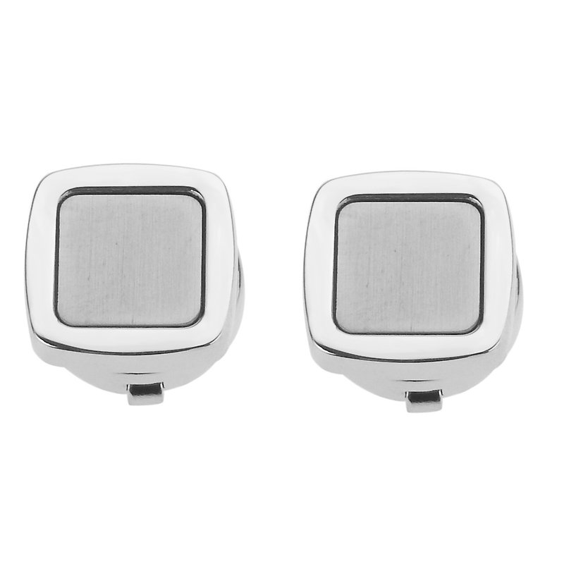Soft Square Brush Silver Button Cover Cufflinks - Cuff Links - Other Metals Silver