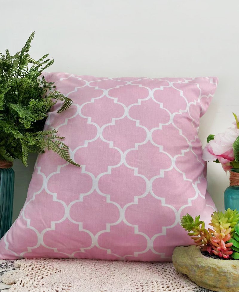 北歐簡約風格天粉紅色幾何圖案抱枕靠枕靠墊枕套 - 枕頭/抱枕 - 棉．麻 粉紅色