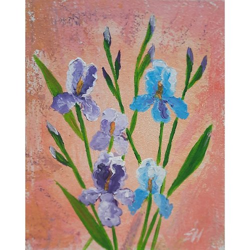 Art From Estella Irises bouquet original painting Blue irises art Abstract flowers artwork