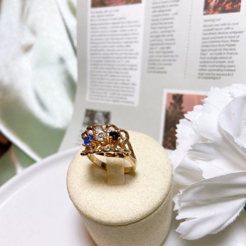 西洋アンティークリング】11号 美しく咲き誇る花々が彫刻されたカラー