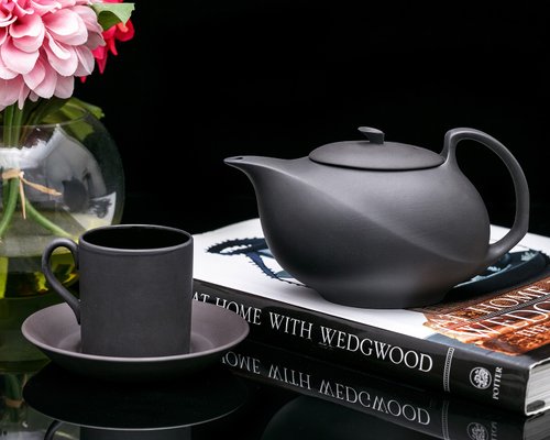 擎上閣裝飾藝術 Wedgwood 黑曜之夢三件組咖啡壺具 雅士黑摩卡濃縮陶瓷壺杯套