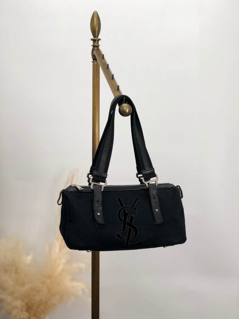 【 日本直送　名牌中古包 】Yves Saint Laurent イヴ・サンローラン ハンドバッグ ブラック YSL キャンバス vintage 7fuh36 - 手提包/手提袋 - 棉．麻 黑色