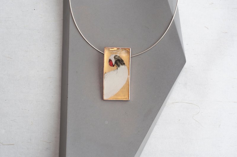 Congratulations / gift / New Year Crane / red / art pendant / silver imitation enamel process - Necklaces - Other Metals 
