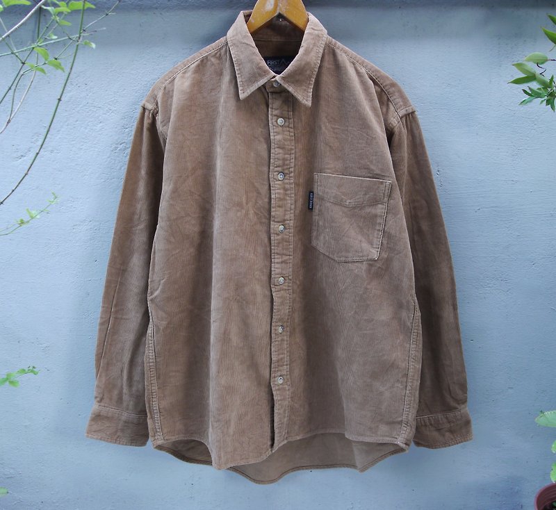 FOAK vintage First Down big thick brown corduroy shirt pocket - เสื้อเชิ้ตผู้หญิง - ผ้าฝ้าย/ผ้าลินิน สีนำ้ตาล