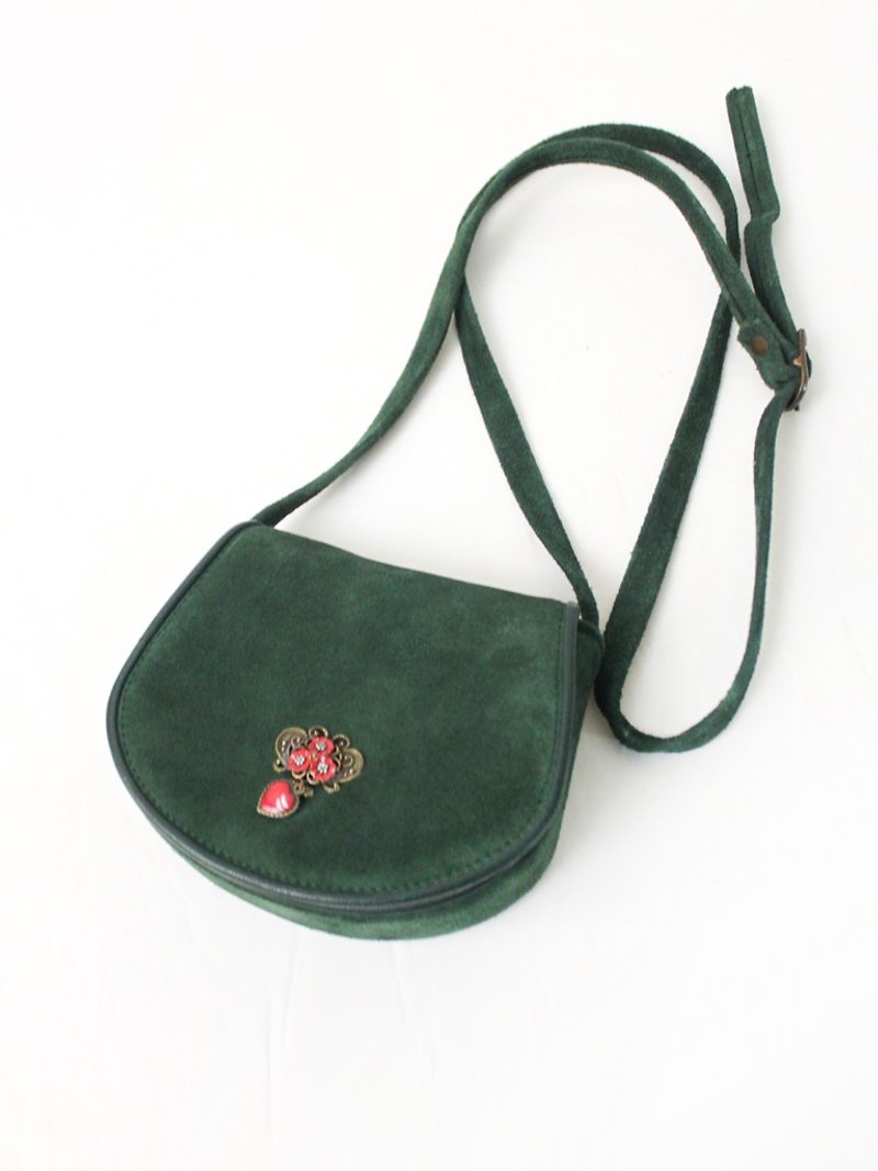 70s Vintage Delicate Green Suede Bag European Vintage Bag European Vintage Bag - กระเป๋าแมสเซนเจอร์ - หนังแท้ สีเขียว