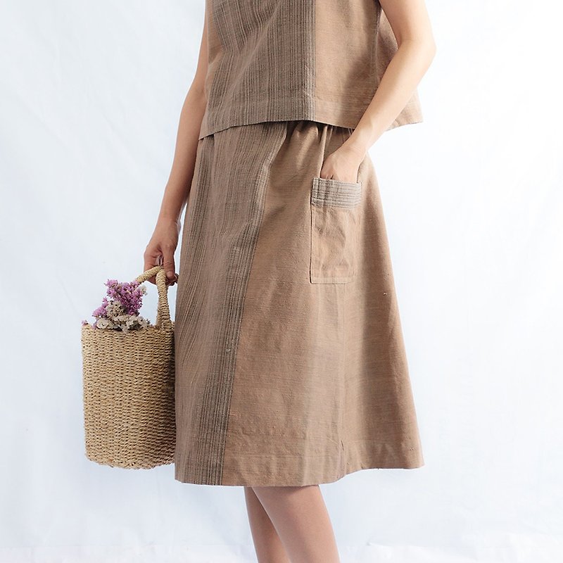 Cotton Brown Skirt, Hand Spun, Natural Dyed / Brown (Padauk) - Skirts - Cotton & Hemp Brown