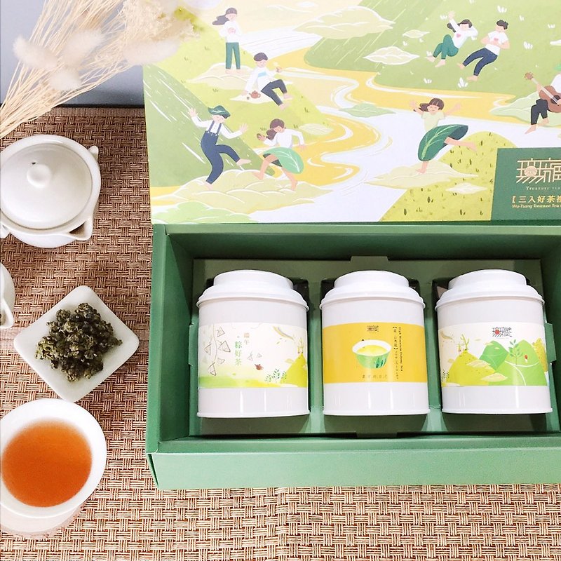 [Pinkoi Exclusive] Wu Zang custom-made solemn and thoughtful 3-piece large tea cans I exquisite comprehensive tea and food gift box - ชา - อาหารสด หลากหลายสี