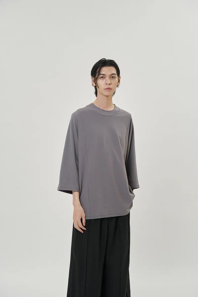 剪接連袖寬tee (灰) Raglan-sleeve T-Shirt - 男 T 恤 - 棉．麻 灰色